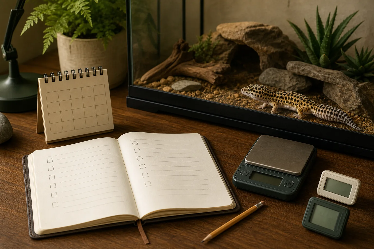 Keeper notes beside habitat monitoring equipment