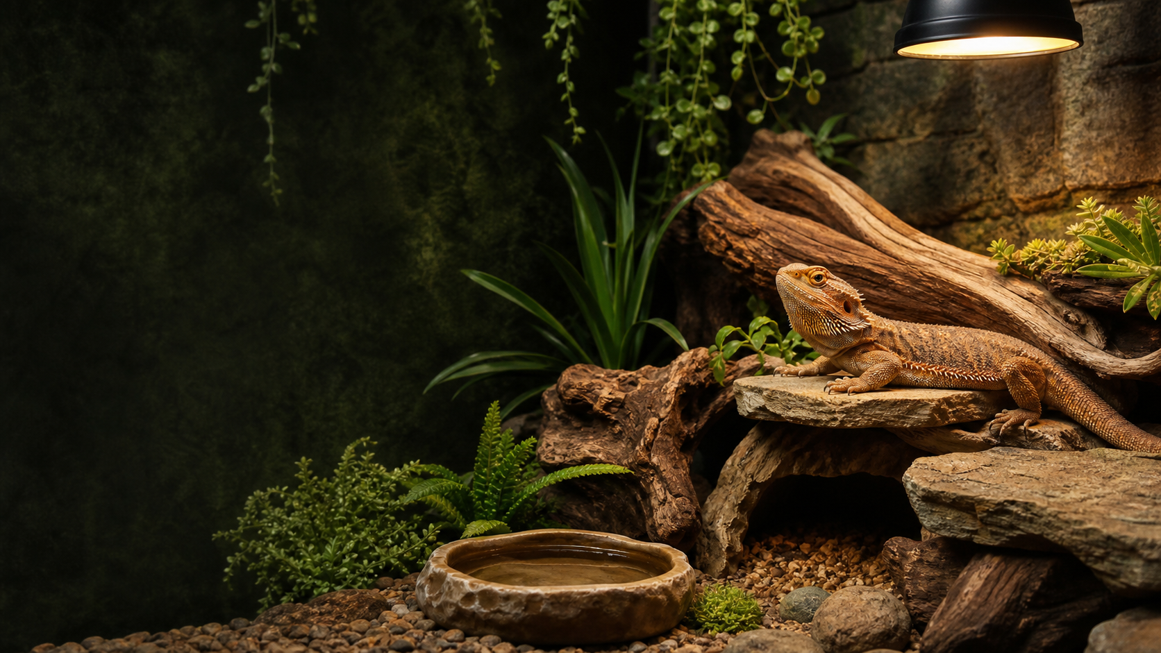 A carefully arranged bearded dragon habitat
