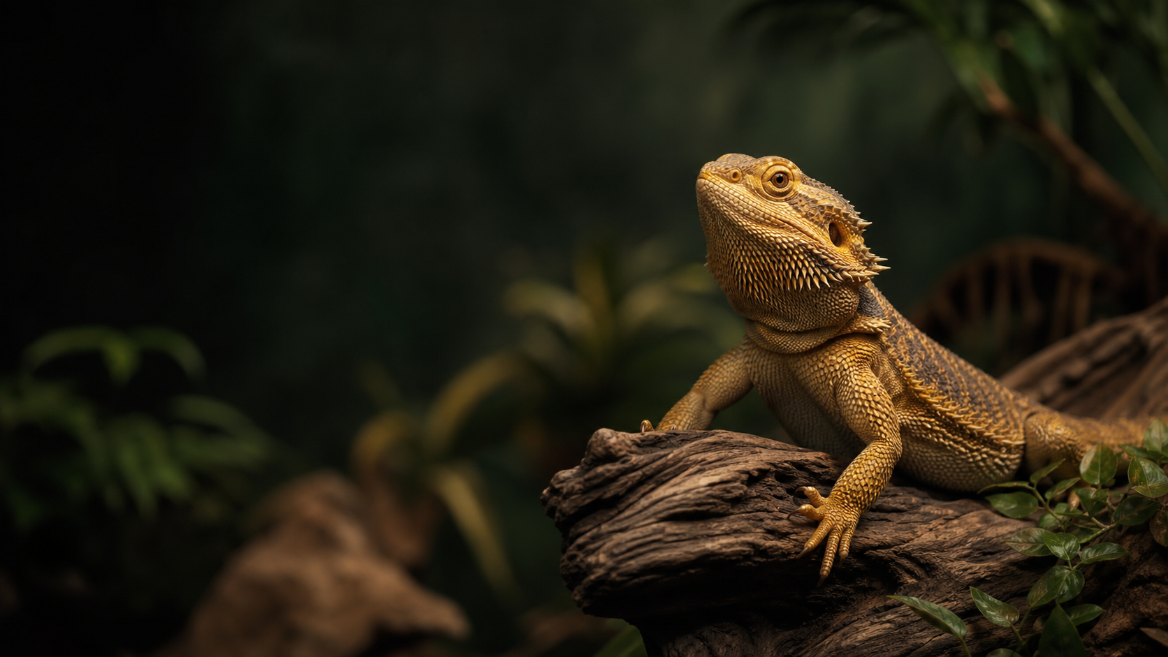 A bearded dragon in warm natural light